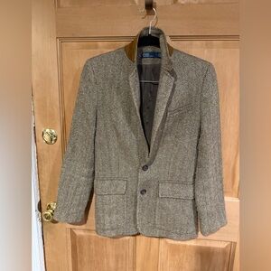 Polo Ralph Lauren Classic Herringbone womens Blazer with Suede Collar - Size 2